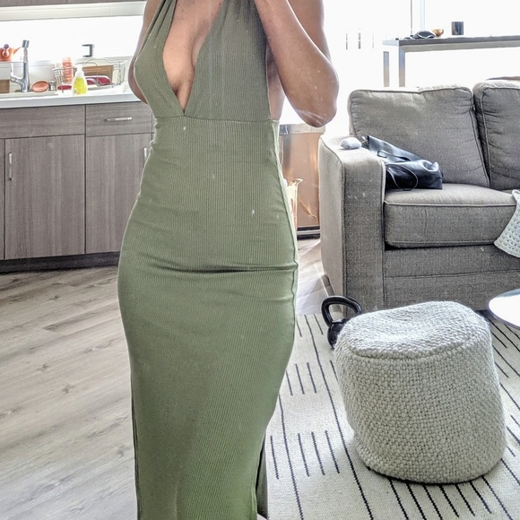 Forever 21 Plunging Ribbed Knit Maxi Dress - Olive - Picture 2 of 8